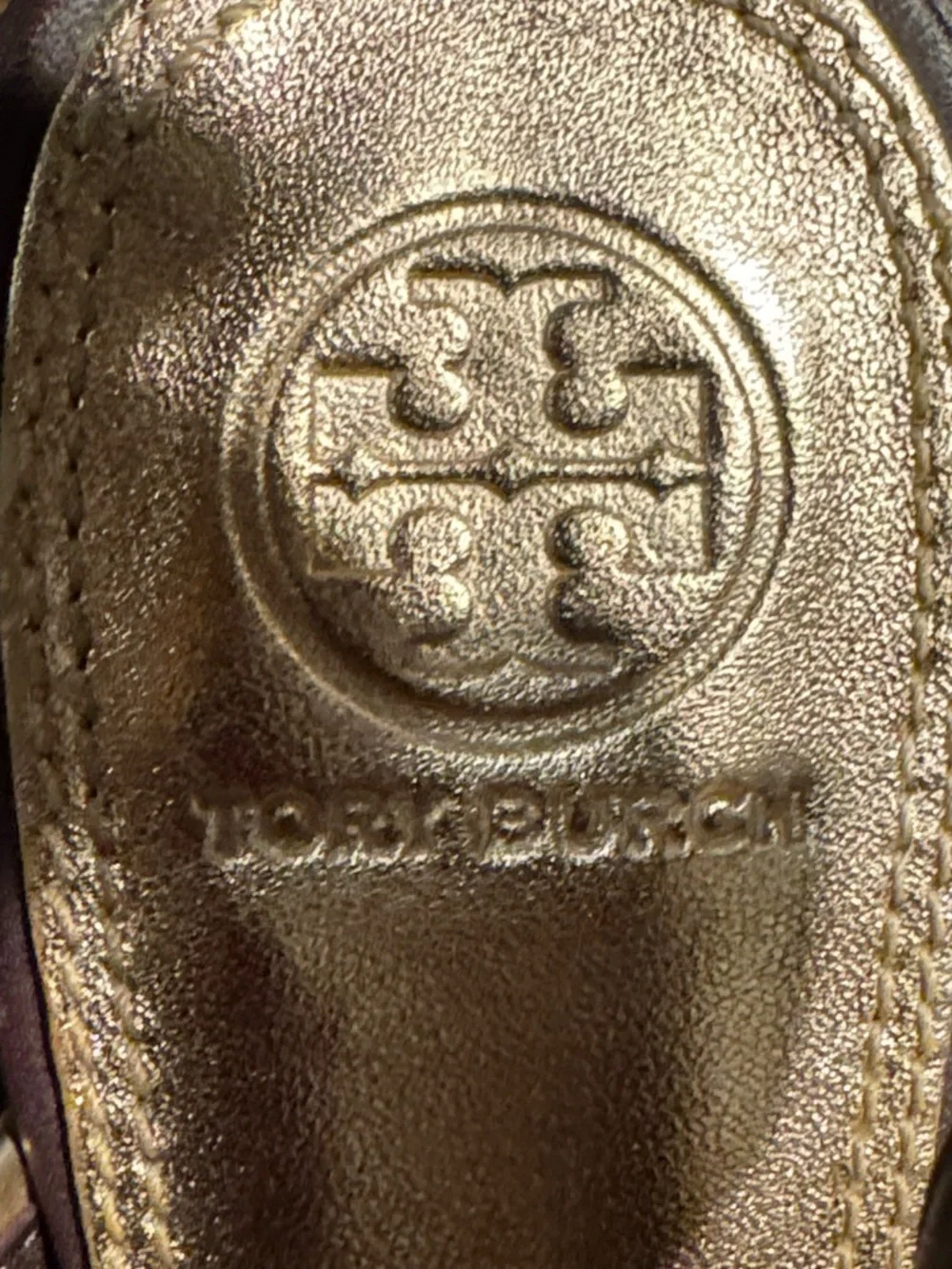 Tory Burch Dark Brown Leather Block Heel Sandals with Gold Accents